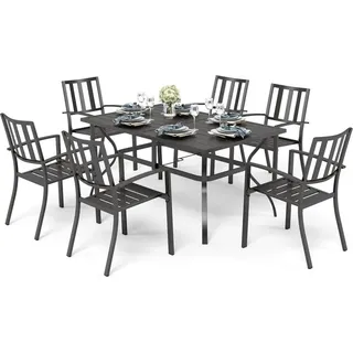 luxuskollektion Gartenmöbel Set 6 Personen stapelbare Stühle Tisch wetterfest Metall