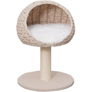 Dehner Lieblinge Kratzbaum Boris, Katzenbaum robust, Kletterbaum für Katzen, ca. 43 x 62 x 43 cm, Plüsch/Spanplatte/Sisal/Rattan, beige/weiß