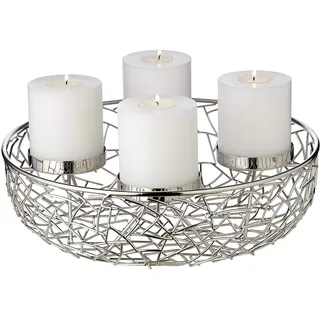 EDZARD Adventskranz Milano, AST-Design, Durchmesser 34 cm, für Stumpenkerzen Ø 8 cm, durchgängiger Boden, Edelstahl vernickelt, silberfarben, ideal für die Dauerkerze Cornelius von Edzard