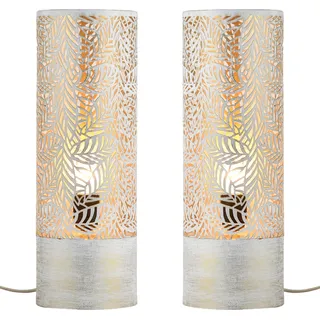 2er Set Boho Deko Tischlampe Nachttischlampe Lampe Verdure Gross Weiss - Weiß