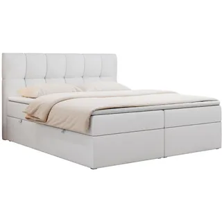 MKS Meble MKS Boxbett, Weiß Textil, 2-Sitzer, H3 Topper, Polsterbett 180x200 mit Bettkasten Kopfteil, Boxspringbett mit Mat... - - H3 - Rechteckig, 180x200 cm, Schlafzimmer, Betten, Boxspringbetten