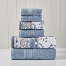 Modern Threads 6-teiliges Set, 2 Badetücher, 2 Handtücher, 2 Waschlappen garngefärbtes Jacquard/festes Handtuch-Set, Ophelia Blau