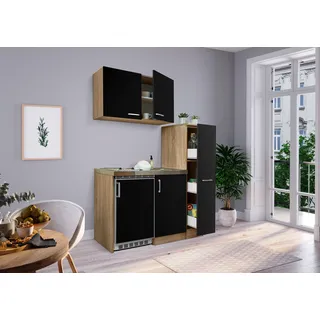 Küche Miniküche Singleküche Pantry Eiche Schwarz Levin 130 cm Respekta