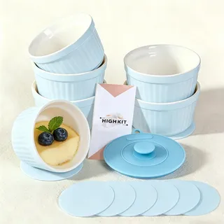 Highkit Creme Brulee Schälchen 6 Stück, 9 cm - 200 ml Souffle Förmchen