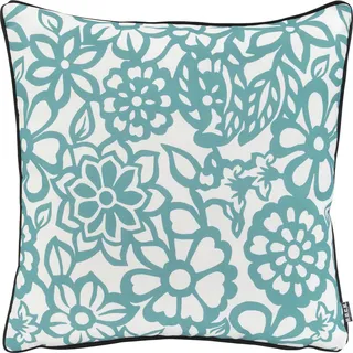 Dekokissen H.O.C.K. "Paloma", blau (türkis, geblümt), B:50cm H:10cm L:50cm, Polyacryl, Dekokissen_Sitzkissen_Kissenhüllen, Dekokissen, Kissenhülle mit Füllung, 1 Stück, in Blumen-Optik
