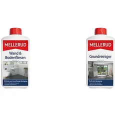 Mellerud Wand & Bodenfliesen Reiniger – Zuverlässiges Mittel zum Entfernen von hartnäckigen Verschmutzungen, Kalkbelägen und Seifenresten – 1 x 1 l & Grundreiniger Intensiv 1,0 l
