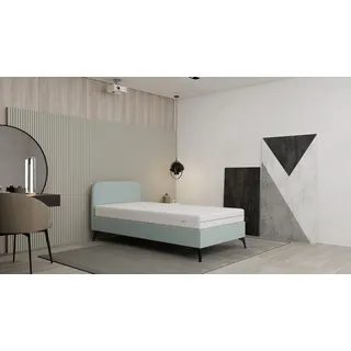 Polsterbett MAVILO - Komfortbett mit Stauraum, Einzelbett, 100x200cm, Blau, Bonellfederkernmatratze, H2/H3 - Blau