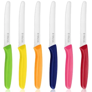 targzier 6 Stück Frühstücksmesser,Buntmesser,Bunte gemischt Mehrfarbig Messer,Tafelmesser mit Wellenschliff,Rostfreie & Scharfe Messerset,Brötchenmesser,Tomatenmesser,Obstmesser,Spülmaschinenfest