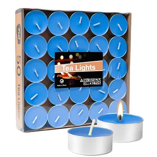 Artisoul 50 Teelichter 4 Stunden, Unbeduftete Paraffin Teelichter, Sauber Brennende Kerzen für Hochzeit, Weihnachten, Männerparty, Baby Shower Junge, Geburtstag, Gastronomie & Zuhause Deko, Blau