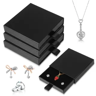 Bremorou 4 Stück Schmuckbox für Kette Schmuckschatulle Schmuck Geschenkbox Schmuckschachtel Ring Aufbewahrung Schwarz Organizers Schmuckkästchen Ausziehbare für Ringe Ohrringe Ketten