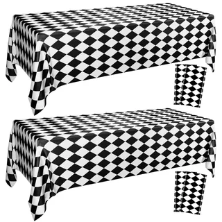 4 Packung schwarz und weiß Schach Tischdecken,Alice Tischdecken für Rennen Thema, Halloween, Wonderland Party, Klassische Schach Indoor Outdoor Dekorationen, 220 x 130 cm
