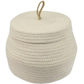 HMF Aufbewahrungskorb Badezimmer rund Korb mit Deckel aus Baumwolle hoch 25,5 x 19 cm creme