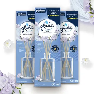 Glade Raumduft Duftstäbchen, Für Zuhause und das Badezimmer, Mit natürlichen Ölen, Pure Clean Linen, Hält 15 Wochen, 3 x 50 ml