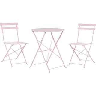 BELIANI Balkonset Pastellrosa Stahl 3-Teilig Runder Tisch mit 2 Stühlen Zusammenklappbar Modern Französicher Stil Terrasse Garten Outdoor Ausstattung - Rosa