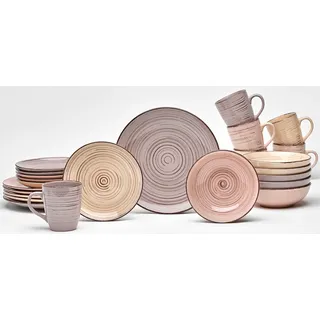 van Well Kombiservice »Geschirr-Set, Service Royal« Pinselstrich-Dekor, 24 Teile, für 6 Personen, rosa