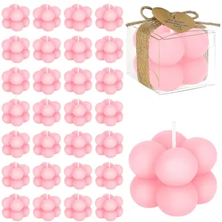 30er Set Rosa Bubble Kerze für Babyparty Gastgeschenke, Mini Duftkerzen mit Karten & Trockenblumen, Kleine Sojawachs Candle Aromatherapie für Hochzeit Taufe Baby Shower Geburtstag Geschenk