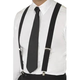 Schwarze elastische Hosenträger mit Metallclips, One Size