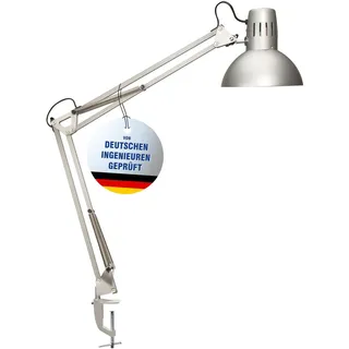 MAUL Schreibtischlampe MAULstudy | Verstellbare Klemmleuchte mit Gelenkarm für Büro und Schreibtisch | Elegante Schreibtischlampe LED aus Metall | Exklusive LED-Leuchtmittel | Silber