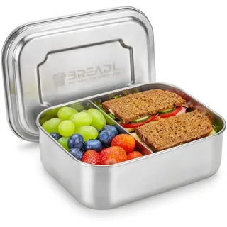 BREADL Edelstahl Brotdose, Feste Trennwand und 2 Fächer, Plastikfrei, Rostfrei, Spülmaschinengeeignet, Kleine 1000ml Lunchbox und Brotzeitbox aus Metall für Kinder und Erwachsene