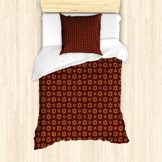 ABAKUHAUS Abstrakt Mantele, Gepunktete Blumen Muster, Milbensicher Allergiker geeignet mit Kissenbezügen, 135 cm x 200 cm - 80 x 80 cm, Maroon Pale Brown - Bunt