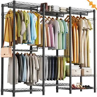 AQRA Offener Kleiderschrank System, Schwerlast Kleiderständer Stabil Einfache Montage, Metall Begehbarer Kleiderschrank Höhenverstellung Stabil 4 Montageoptionen Schuhablage Regal 172 x 194 x 38 cm