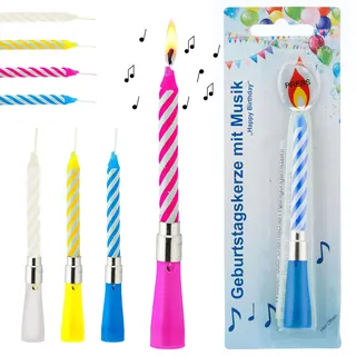 Geburtstagskerze 8er Set mit Musik 'Happy Birthday' | 4 Farben Kunststoff Paraffin | Tortenkerze Musikkerze Geburtstagsmelodie (1 x 8er Set Geburtstagskerze)