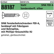 Bild von FEX-A, 3,9 x 38 mm, 1000 Stück, Grobgewinde, Senkkopf, Kreuzschlitz H2, Bohrspitze, Titan silber 1000St.