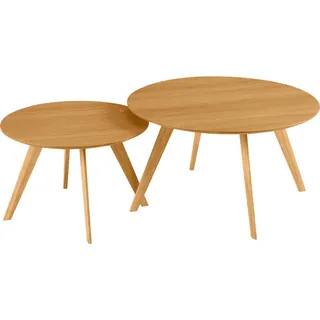 Carryhome Couchtischset , Eichefarben , Holz, Holzwerkstoff , 2-teilig , Eiche , furniert, massiv , rund , eckig , 60x80x80 cm , Holzmöbel, Holztische, Wohnzimmertische Holz, Couchtische Holz