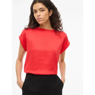 Kurzarmshirt VILA "VIELLETTE S/S SATIN TOP - NOOS", Damen, Gr. 38, hibiscus, Satin, Obermaterial: 100% Polyester, unifarben, regular fit normal, Rundhals, mit Umschlag, Shirts Kurzarmshirt, Kunstfaser, regular fit