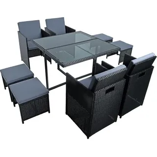 Sitzgruppe Gartenmöbel Set Rattanmöbel 8 Personen Polyrattan Gartenset Schwarz - Schwarz