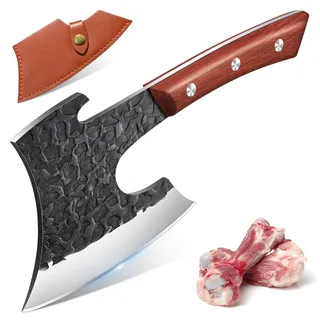 Purple Dragon Hackbeil, schwer für Knochen - Full Tang Küchenbeil | Full Tang Holzgriff, Tragbare Scheide, scharfes Metzgermesser, Hackmesser für Knochen, ideale Geschenk für Fleischer