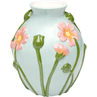 Kare Design Vase Fleurs, Hellblau, 27 cm, Blumenvase, Motiv Blumen, Dekoration, Handgearbeitet, Gefäß für Blumen