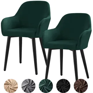 Alishomtll Stretch Samt Stuhlhussen 2er Set Universal Sesselbezug Stuhlbezug mit Armlehnen Abnehmbare Waschbar Esszimmerstühle Bezug für Küche Esszimmer Bankett Hochzeit Party (Grün, 2 Stück)