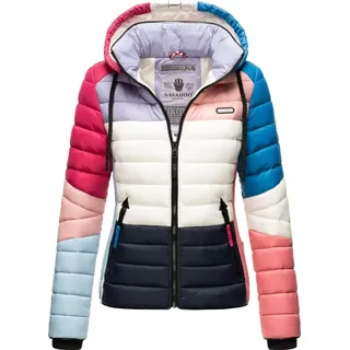 Navahoo Damen Steppjacke Übergangsjacke mit Kapuze im Colourblocking Stil Lulana Multikulti