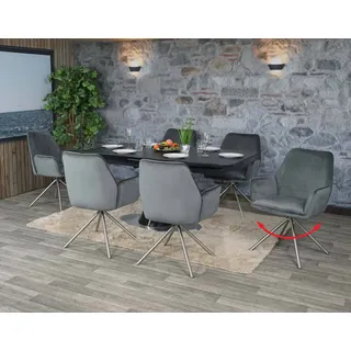 6er-Set Esszimmerstuhl HWC-G67, Küchenstuhl Armlehne, drehbar Auto-Position, Samt MVG dunkelgrau, Edelstahl - Grau