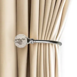 PHOEWON® 2 Pack Vorhang Raffhalter Kristall GardinenhalterVorhang Holdbacks Metall Raffhalters, Raffbügel für Vorhang (Klein, Silber)