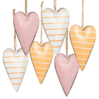 Herzanhänger Metall, 6 Stück: Metallanhänger Herzen, Anhänger Frühling, Ostern, Sommer & Hochzeit, Frühlingsanhänger Deko Herz, Frühlingsdeko zum Aufhängen, Osteranhänger Bunt, Dekoherzen, 11 x 6,5 cm