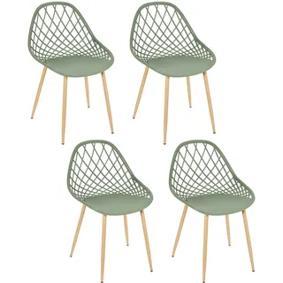 HOME DECO FACTORY 4er-Set Stühle Malaga Innen und Außen Grün | Polypropylen, 4er-Set Stühle Malaga, elegantes Design, innen und außen, stapelbar, 60x80,2x51,2 cm, Grün und Braun