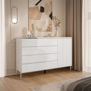 Kommode AURORA SILVER 1D4S mit gerade silber Chrom - Silber