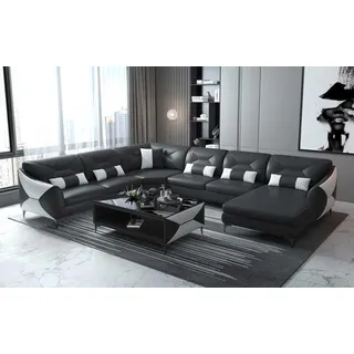 Groß Wohnlandschaft Sofa U Form Ecksofa Ledersofa Schwarz Kunstleder JVmoebel - Schwarz