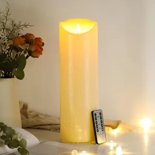 EXTSUD 31.5cm×10cm LED kerzen mit Fernbedienung Spritzwassergeschützt Led Candles mit Timer Flackernde Flamme elektrische Kerzen Batterie Outdoor Stumpenkerzen (Langlebige 500 Stunden, 1 Stück)
