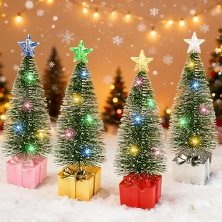SPERMUOY Weihnachtsbaum klein mit Beleuchtung,4 Stück Mini Weihnachtsbaum Leuchtender Christbaum,Tannenbaum Künstlich Klein mit Beleuchtung für Weihnachtsdeko Tisch Weihnachten Deko