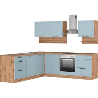 kochstation Winkelküche L-Form 240 cm blau