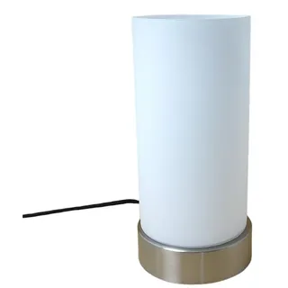 Glas-Tisch-Leuchte MATS Nachttisch-Fensterbank-Deko-Lampe Nickel Opalglas weiß - Silber