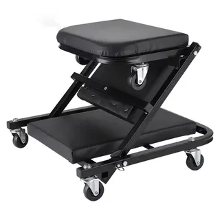 Auto-Kriechstuhl, Stahlrahmen, Zusammengeklapptes Maß 42cm x 45cm x 37cm, Ausgeklapptes Maß 91cm x 41cm x 14cm, Sitzfläche 30cm x 25cm, Sechs schwenkbare Rollen
