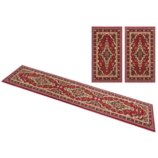 Home affaire Bettumrandung »Oriental, Made in Belgium«, (3 tlg.), Läufer-Set, Kurzflor, Orient-Optik, mit Bordüre, pflegeleicht, elegant Home affaire rot B/L (Brücke): 60 cm x 110 cm (2 St.)   B/L (Läufer): 60 cm x 320 cm (1 St.)