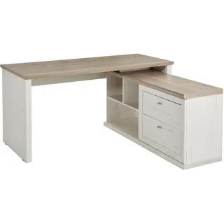 Hom`in Eckschreibtisch , Grau, Weiß , Holzwerkstoff , 2 Schublade(n) Schubladen , rechteckig , Wange, Sockel , 145.3x76x160 cm , Stauraum, seitenverkehrt montierbar , Büromöbel, Büromöbel-Sets & Büromöbel-Serien, Büromöbelserien