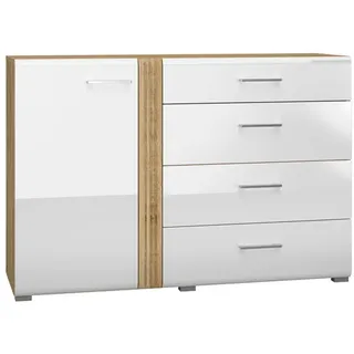 Kombinierte Kommode ALIZA – Breite 134 cm, Castello-Eiche / weiß - Braun
