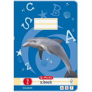 Herlitz Schulhefte Delfin x.book Lineatur 2 liniert A4 ohne Rand, 16 Blatt, 1 St.