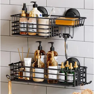 TAILI Duschablage ohne Bohren Duschablage Saugnapf Extra Stark,2Set Schwarz | Saugnapf Dusche Organizer Große Kapazität Rostfreier Bad Organizer Ohne Bohren Badezimmer Zubehör für Shampoo Duschkorb